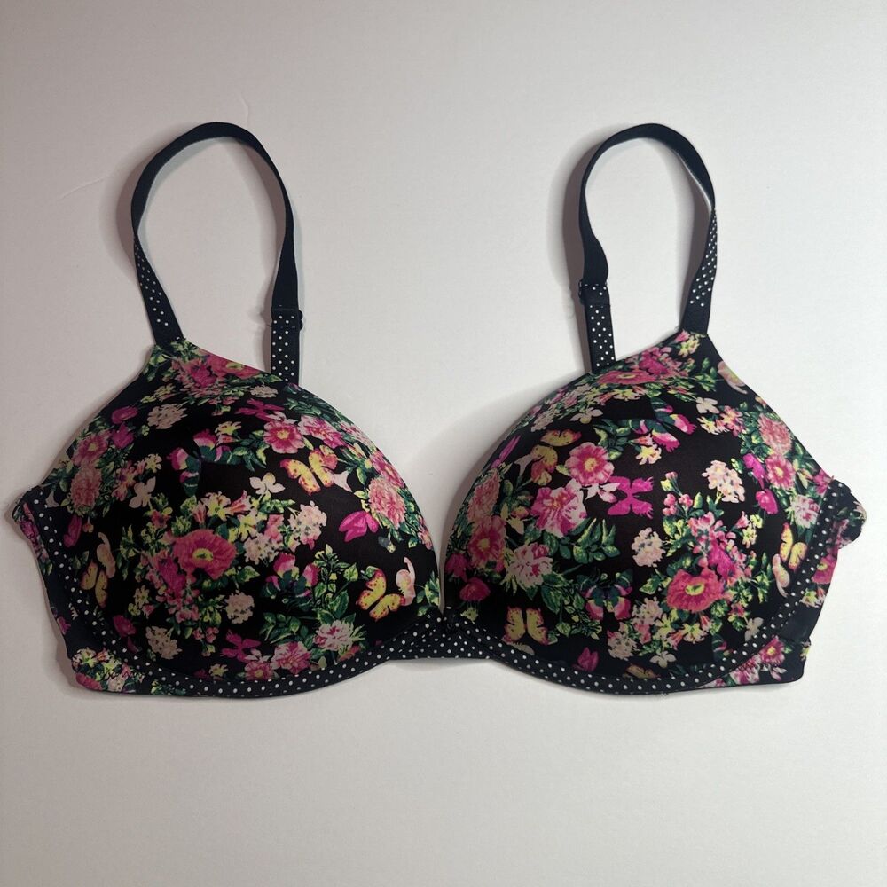 Victoria's Secret Sexy Tee Push-Up Bra - 38D- Black Midnight Garden